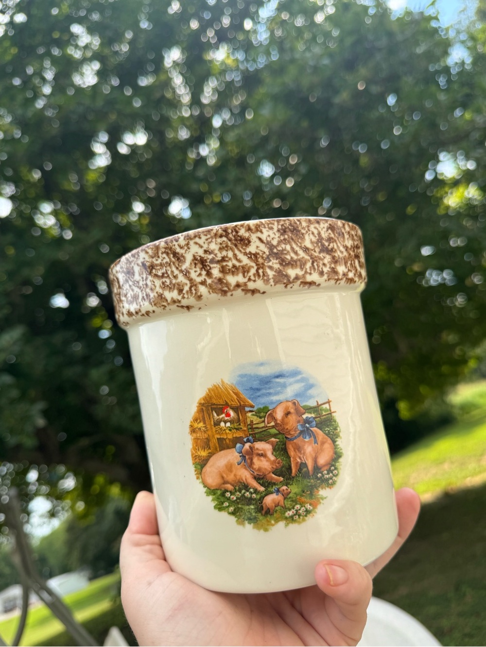 Vintage “Country Days” pig utensil crock